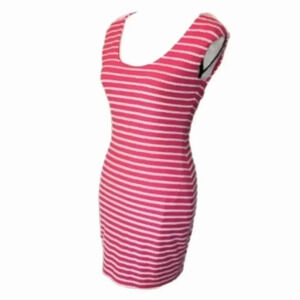 GUESS Pink and White Scalloped Mini Bandage Bodycon Dress